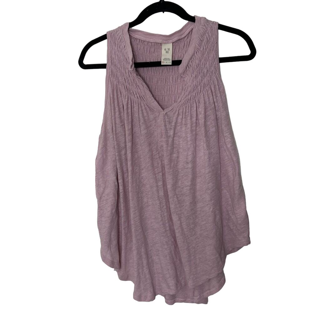 We The Free Dusty Mauve Sleeveless V-Neck Smocked Tank